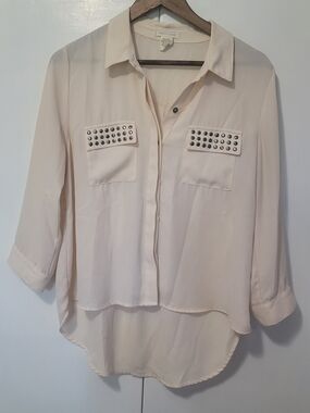 Pretty Good Cream Studded Pocket Button-Down Blouse